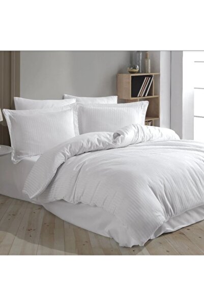 Nevresim Dünyası pentru două persoane cu dungi lenjerie de pat Alb