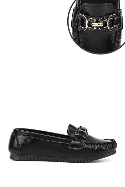 GÖNDERİ(R) Piele neagră pentru femei talpă plată cu cataramă balerini