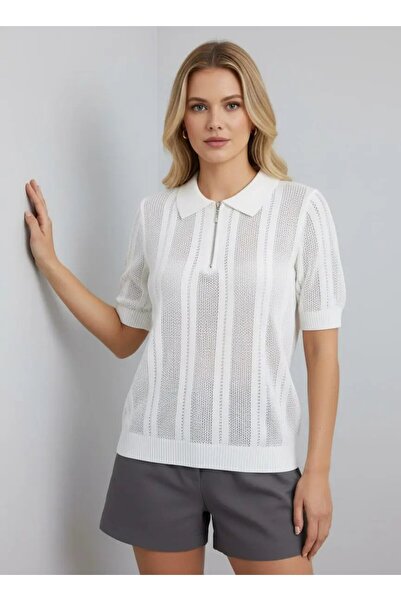 Park Karon Pulover tricotat cu detaliu tricotat și fermoar, cu guler polo, pe...