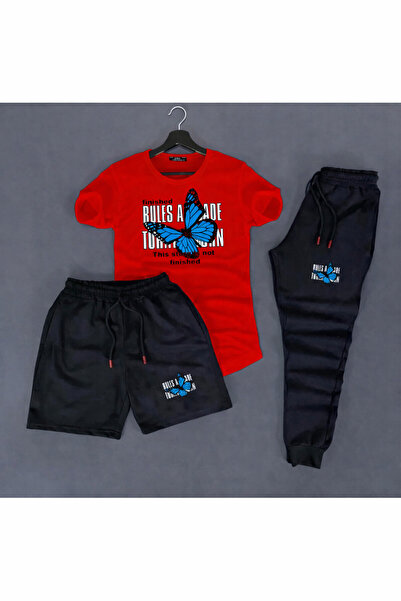 Syndra Kelebek Printed Tracksuit Shorts T-Shirt 3-Piece Set