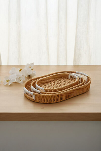 Vadi Wicker Oval Bread Basket Set of 3 with Handles Organizer Kitchen Organizer