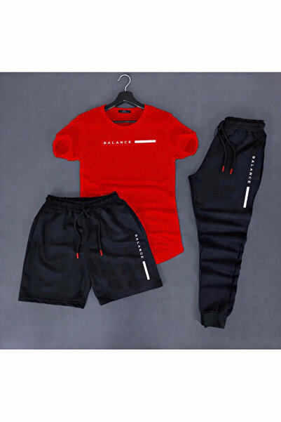 Syndra Balance Printed 3-Piece Tracksuit Set (Red T-Shirt-Shorts-Tracksuit)