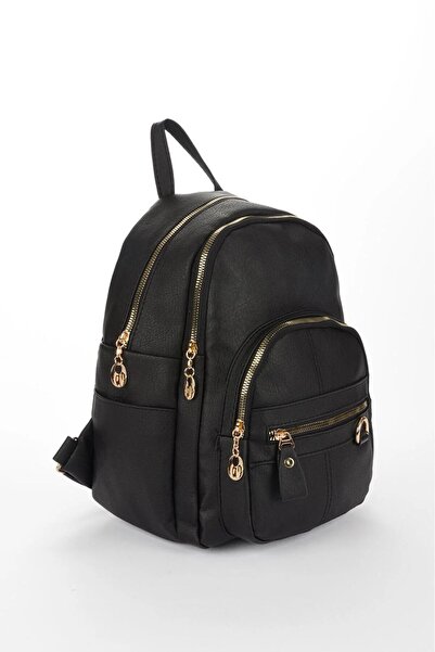 Honorius Women's Quality Washed Leather Multi-Eye Backpack Black