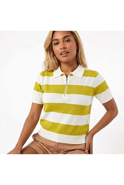 Park Karon Pulover tricotat cu fermoar pentru femei, cu guler polo, cu model ...