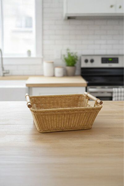 Vadi Wicker Rectangular Bread Basket with Handle Organic Bamboo Kitchen Basket