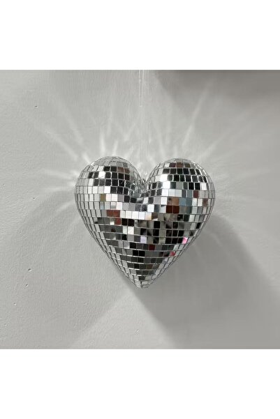 Bozy Heart-Shaped Disco Ball Mirror Gray Sequin Heart Accessory Retro Light R...
