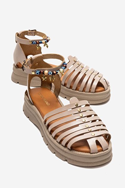 Zeynep Sıradağlı Keith Femei piele naturală Vageta sandale Bej