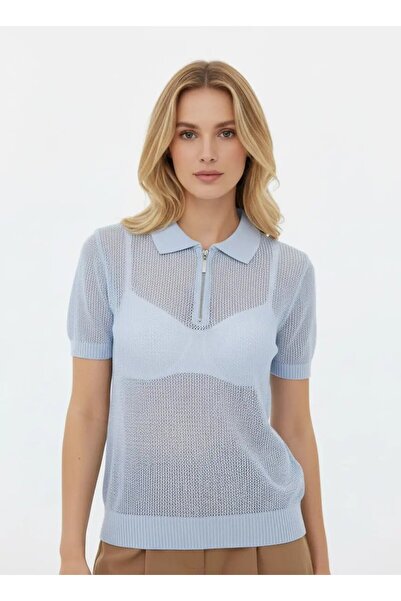 Park Karon Pulover tricotat cu detaliu tricotat și fermoar, cu guler polo, pe...