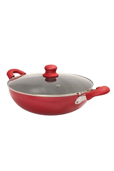 Sweet Home 24 CM Non-Stick Wok Pan with Lid - Red/Black