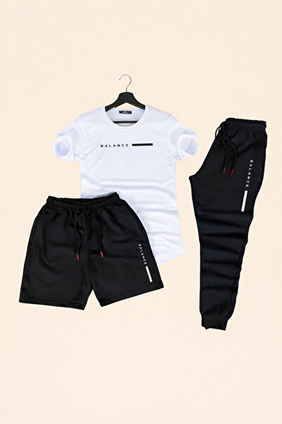 Syndra Balance Printed 3-Piece Tracksuit Set (White T-Shirt - Shorts - Tracks...