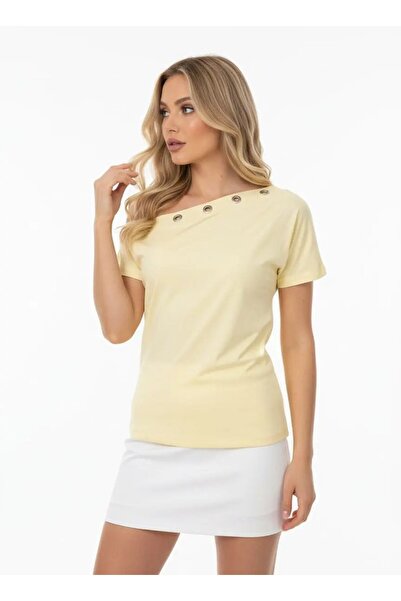 Park Karon Women's Asymmetrical Collar Side Ruched Accessory Detail Modal Tou...