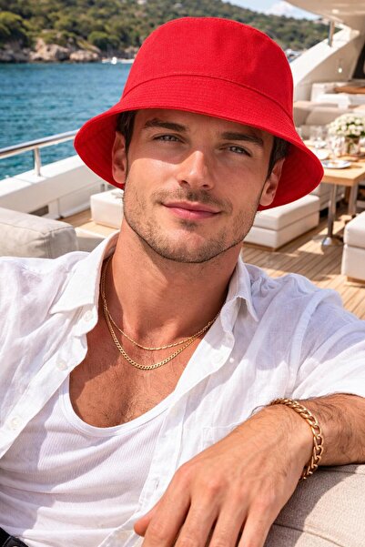 BALIENTE Червена памучна шапка тип „букет“ за мъже