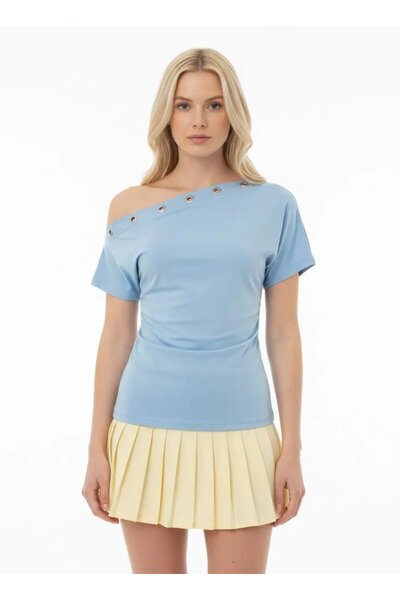 Park Karon Women's Asymmetrical Collar Side Ruched Accessory Detail Modal Tou...