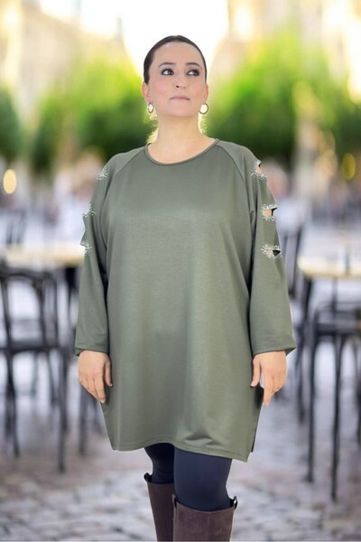 yagmurberen ΜΠΛΟΥΖΑ ΜΕ ΚΕΝΤΗΜΕΝΑ ΠΕΤΡΑΔΙΑ ΣΤΑ ΜΑΝΙΚΙΑ ΚΑΙ ΠΑΡΑΘΥΡΙΑ ΕΝΤΟΝΕΣ Λ...