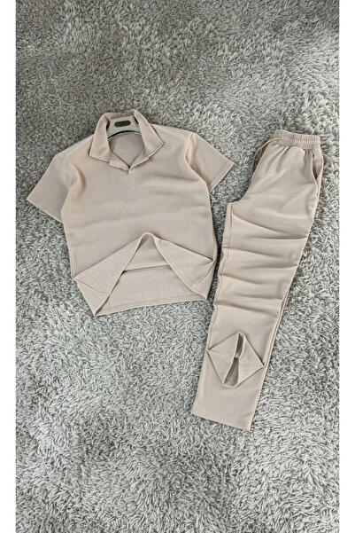 Fifty Color طقم قماش أوتومان قماش مجدّل للرجال قابل للتنفس - تي شيرت بياقة بو...