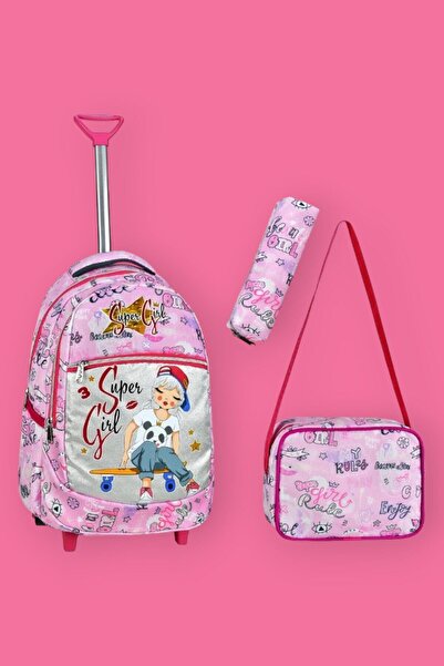 Tezzgelsin طقم حقيبة مدرسية منقوشة سوبر جيرل مع تغذية وحامل قلم مكون من 3 قطع