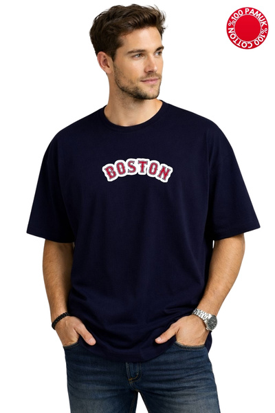 CLAYES Μπλουζάκι Μπόστον σε σκούρο μπλε με κόκκινη στάμπα - 100% ΒΑΜΒΑΚΙ