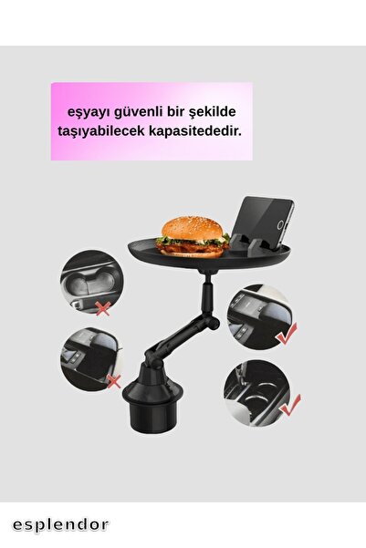 esplendor 360 داخل السيارة °   صينية حاملة أكواب قابلة للتعديل مع سطح واسع وح...