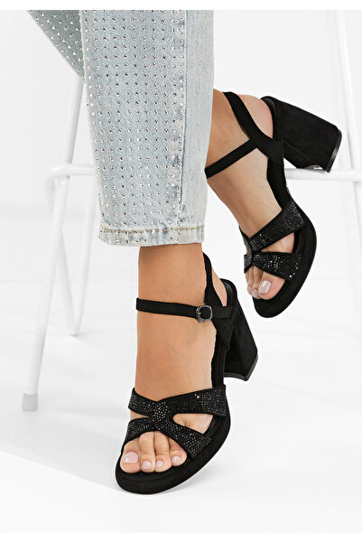 B T Shoes Sandale cu toc gros Madrigal negre