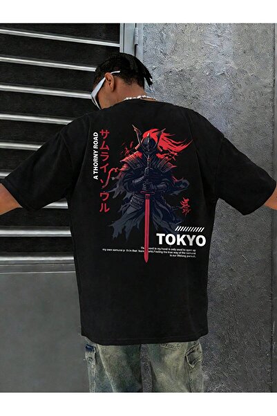PENTHİLUS Men's Samurai & Text Printed T-Shirt – Loose Fit Streetwear