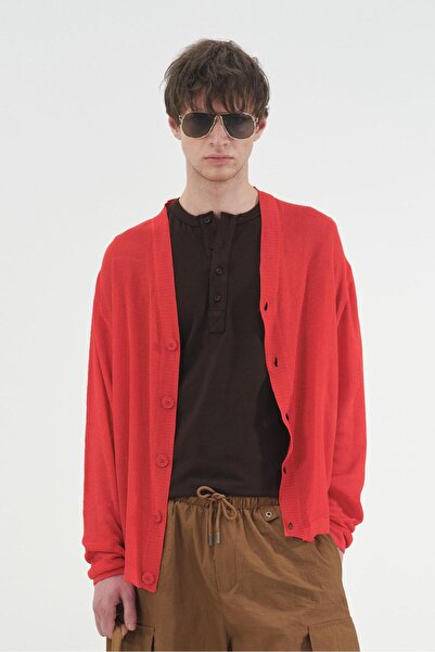 GIESTO CARDIGAN ROȘU TRICOTAT SUBȚIRE, UȘOR ȘI FIN