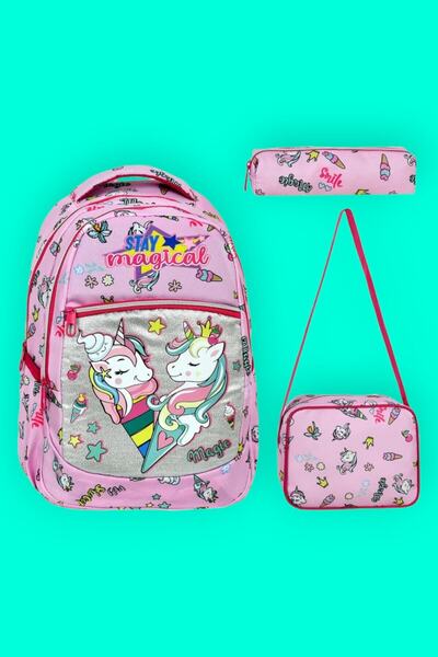 Tezzgelsin Set de 3 geanți de școală cu model unicorn pentru fete, cu nutriți...