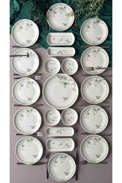 QUEEN Nazende Model Rölyefli 12 Kişilik 21 Parça Modern Kahvaltı-Brunch Takımı