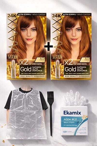 MAXX DELUXE Golden Beauty Set Saç Boyası 8.73 Karamel 2 Adet + Fırça