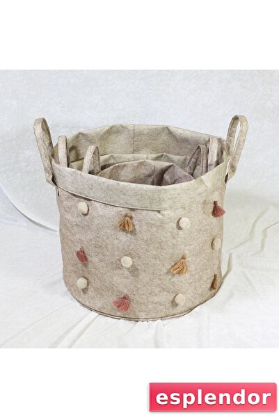 esplendor Foldable Multi-Purpose Round Organizer with Pompom Storage Box Orga...