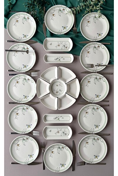 QUEEN Nazende Model Rölyefli 12 Kişilik 23 Parça Modern Kahvaltı-Brunch Takımı