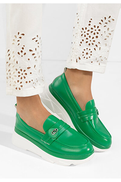 B T Shoes Mocasini dama cu platforma Anhelica verzi