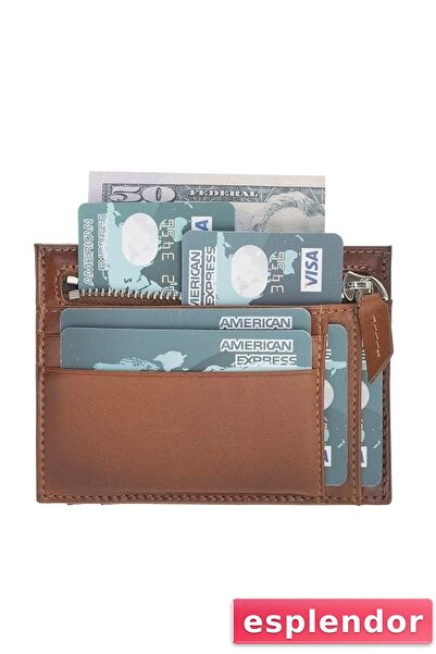 esplendor Zip Leather Zippered Card Holder ZPCH RST2EF Tan