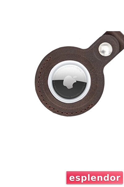 esplendor Airtag Compatible Leather Keychain, Bitter Brown