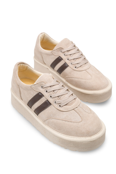 Solo Bag Pantofi sport casual pentru femei, cu talpă groasă, bej, cu șireturi...