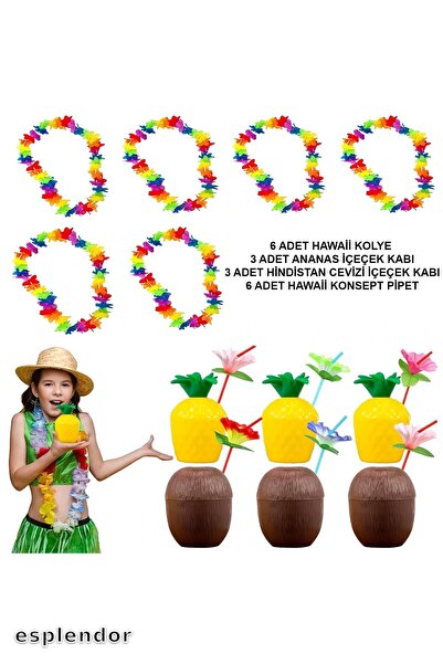 esplendor لوازم حفلات هاواي الاستوائية - قلادة، مصاصة، مجموعة أكواب