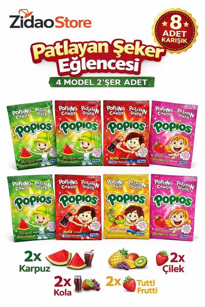 Emrah Gültekin Popios Exploding Candy 8 Pieces Mixed Popping Candy Mouth-Popping Candy for School Distribution