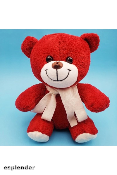 esplendor دمية دب من القطيفة باللون الأحمر مع وشاح
