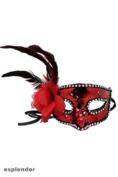 esplendor قناع مزين بالترتر باللون الأحمر والورد والأحجار