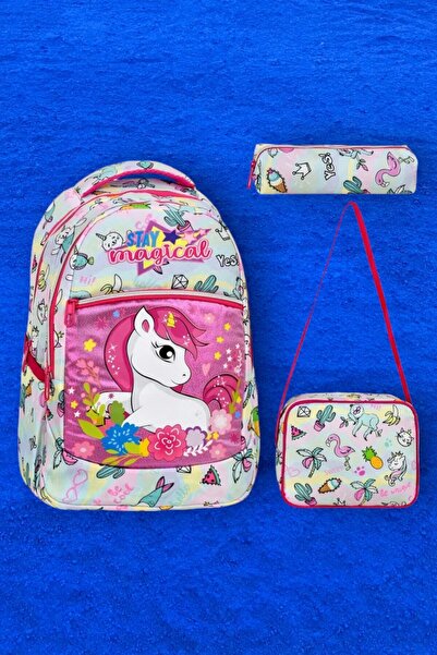 Tezzgelsin Girl's Unicorn Patterned School Bag with Lunch and Pen Holder Set ...