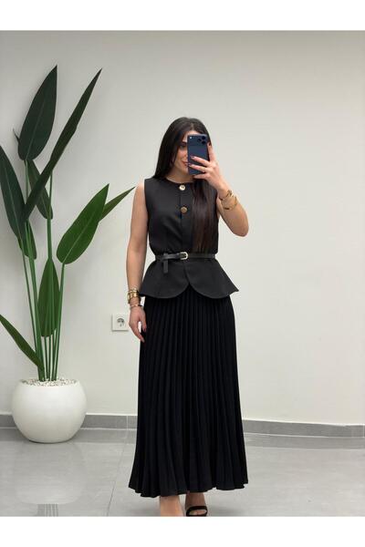 MARGA Kemerli Piliseli Etek-Yelek Takım