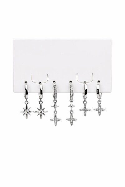 New Obsessions 6 Piece Silver Color Stone Earring Set
