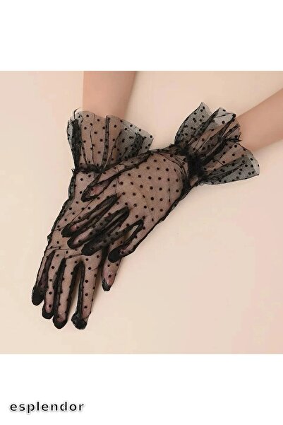 esplendor قفازات قصيرة من التول باللون الأسود