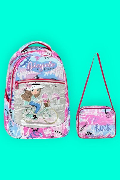 Tezzgelsin Set de 2 ghiozdane pentru fete, cu model de biciclete, pentru școală