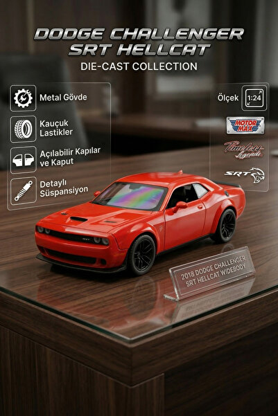 craftivio Motor Max 1:24 Ölçek 2018 Dodge Challenger SRT Hellcat Widebody Die...