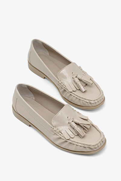 Tonny Black Women's Beige Women's Tassel Detailed Comfortable Fit Loafers Shoes