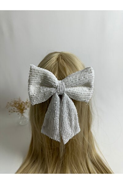 MegssStore مشبك أوتوماتيكي بفيونكة من الترتر الأبيض