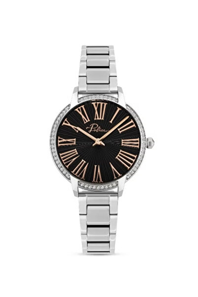 Police Women's Black Dial Silver Metal Bracelet Watch-34mm