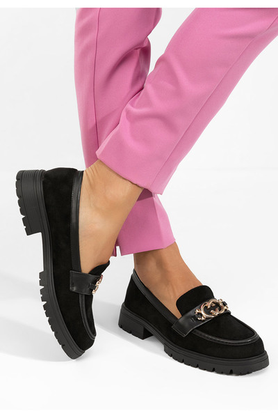 B T Shoes Mocasini dama cu talpa groasa Lenisia negri