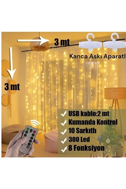 BAKBURAYA YAPAY ÇİÇEKÇİLİK Perde LED Işık 300 LED 10 Sarkıt 8 Modlu Uzaktan K...