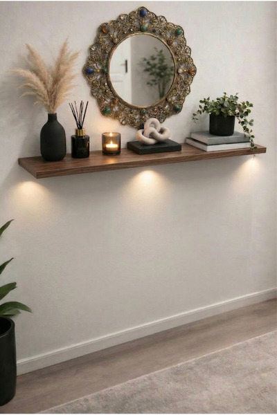 Nowella Home Masif Ahşap Uçan Duvar Rafı 120x10 cm – Dekoratif Duvar Rafı - K...